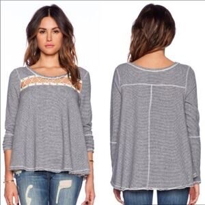 Free People Lacey Love Navy Striped Sweatshirt